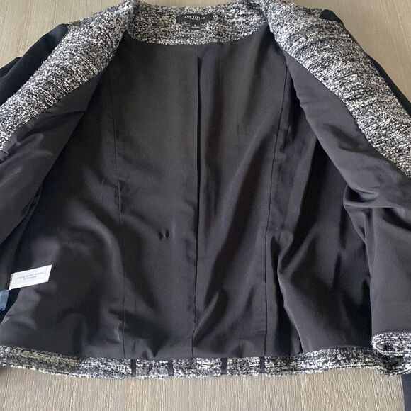 Ann Taylor Chic Black/Gray Wool Blend Tweed Jacket Blazer Career Women’s Size 6 - Picture 3 of 14